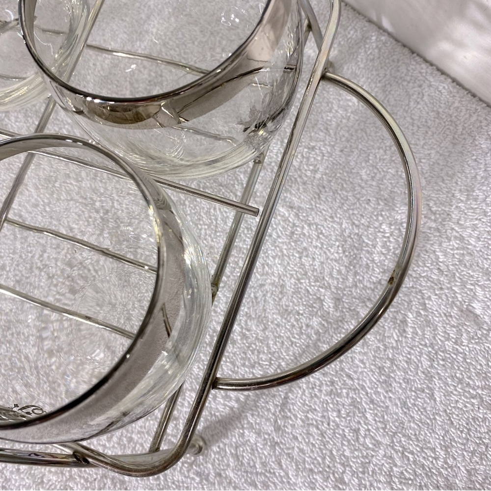 Vintage MCM 25th Anniversary Roly Poly Glasses W Silver Rim & Chrome Caddy - Picture 11 of 12